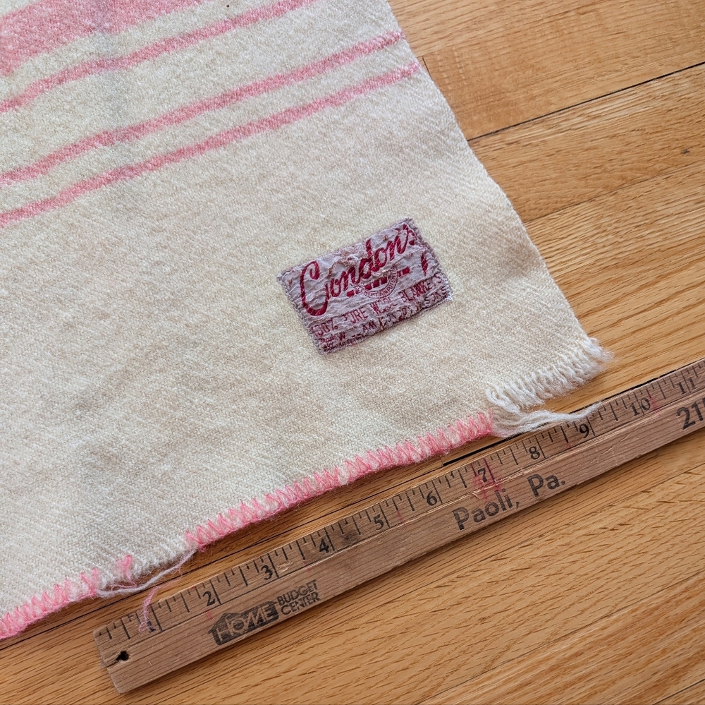 Condon's 100% Wool Blanket 56" X 72" Cream Pink Stripes Blanket Stitch Woolen - Picture 4 of 10